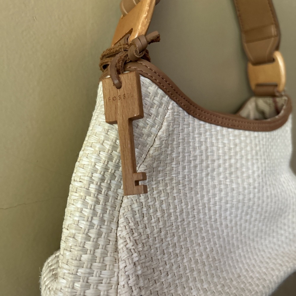Fossil Womens Weave Five Pocket Shoulder Bag Purse Handbag Brown Woven Style